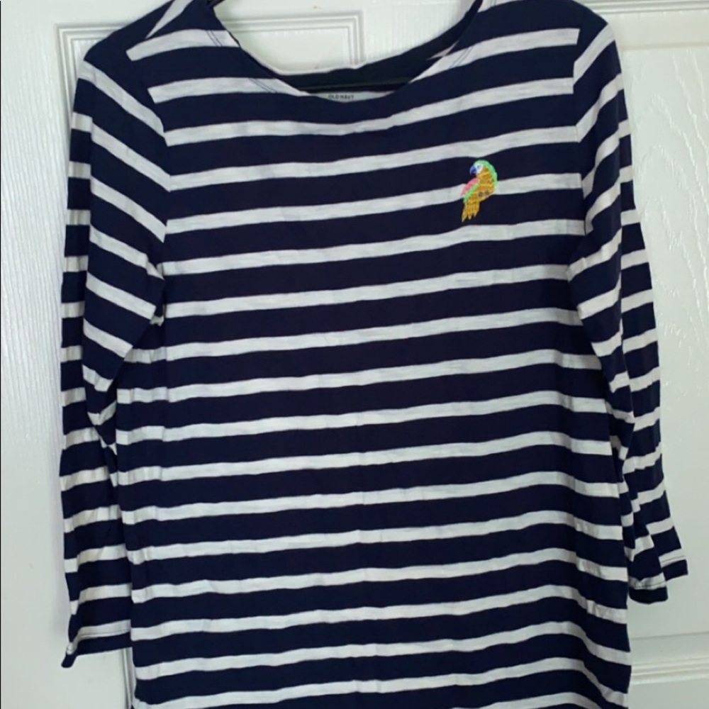 Navy and white striped 3/4 sleeve top